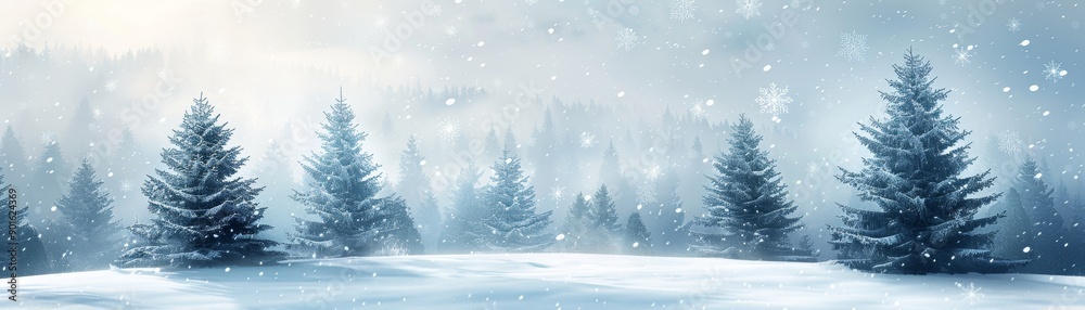 Obraz premium Tranquil Snowfall - Minimalistic Winter Scene Digital Art on White Background