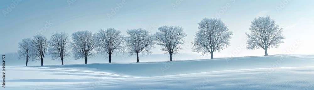 Minimalistic Winter Serenity - Digital Art of Clean Bare Trees and Snow Dusting Minimalistic Winter Serenity - Digital Art of Clean Bare Trees and Snow Dusting