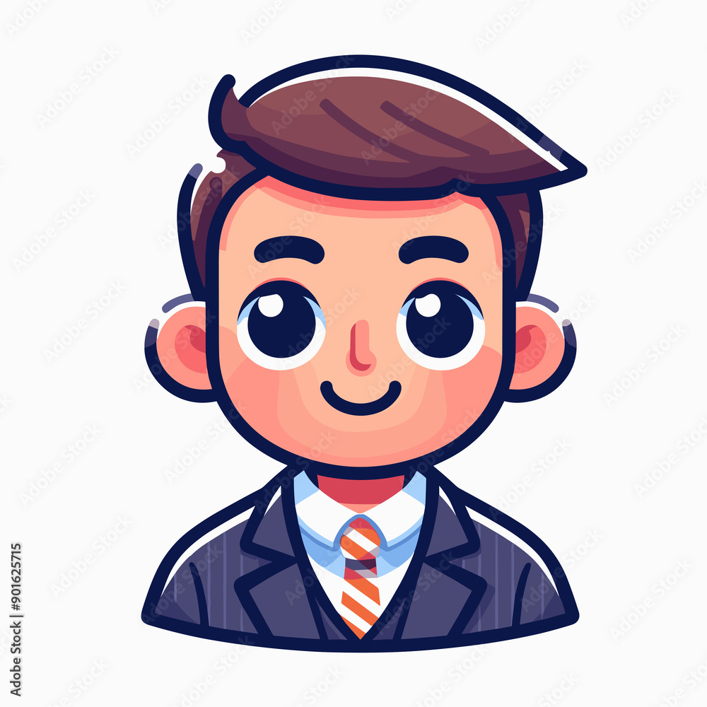 Anime-style image, male lawyer, brown eyes, pink cheeks, dark gray suit, white shirt, orange and white striped tie, short brown hair, friendly expression, smiling face Anime-style image, male lawyer, brown eyes, pink cheeks, dark gray suit, white shirt, orange and white striped tie, short brown hair, friendly expression, smiling face