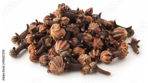 Close-up image of a pile of dried cloves, showcasing their texture and natural color, used for culinary and medicinal purposes.