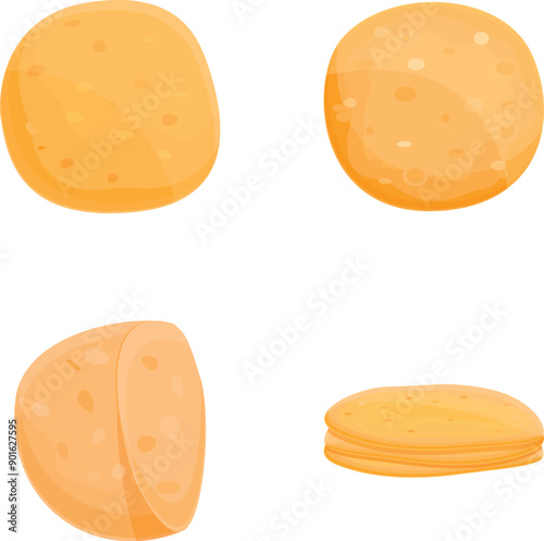 Wheat pita icons set cartoon vector. Ingredient for cook tortilla and burrito. Food concept