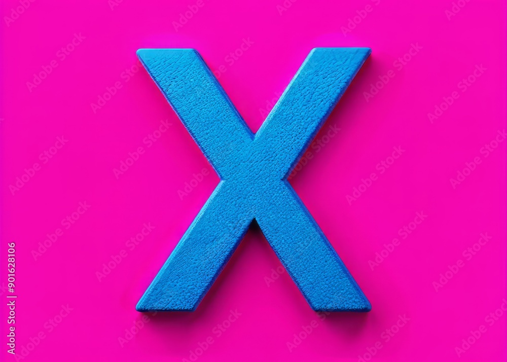 Vibrant pink background contrasts with a bold, bright blue letter X, creating a fun and playful visual combination perfect for graphic design and creative projects. Vibrant pink background contrasts with a bold, bright blue letter X, creating a fun and playful visual combination perfect for graphic design and creative projects.