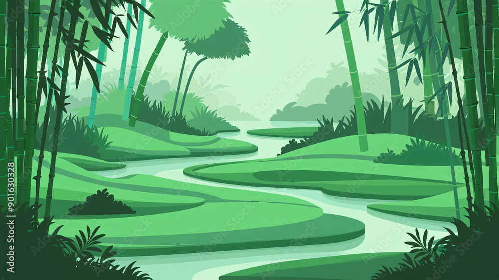 Fototapeta premium green forest in the mornings landscape 