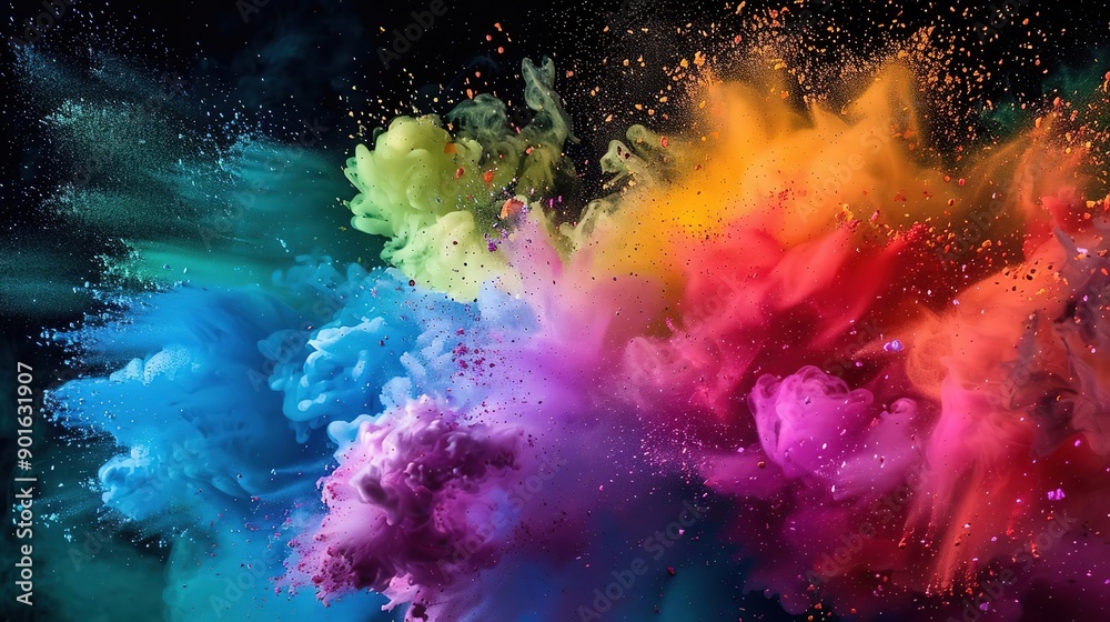 Obraz premium Rainbow Explosion: A Colorful Abstract Display of Smoke, Ink, and Powder