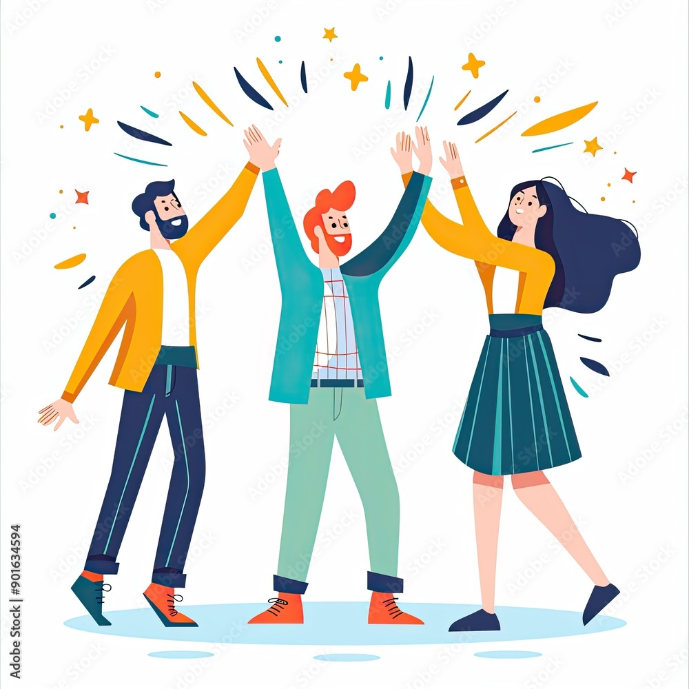 A team of colleagues celebrating a successful achievement with high-fives. A team of colleagues celebrating a successful achievement with high-fives.