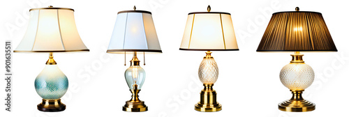 Collection of modern decorative table lamps light isolated on a transparent background, interior decoration furniture