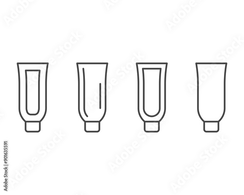 Collection vector icons of beauty, cosmetics and care. Bottle, jar, shower gel, face cream, body lotion, spray, ointment, paste.