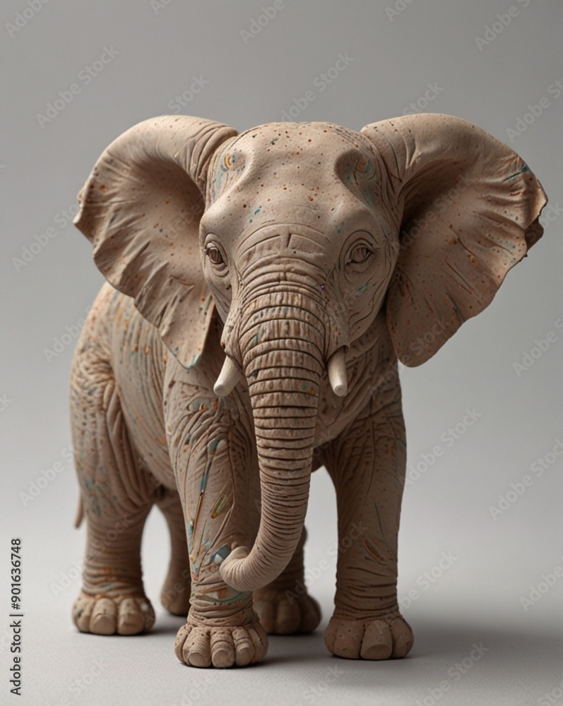 Fototapeta premium Elephant made of white clay on a light background