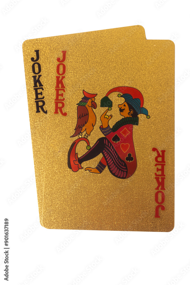 Obraz premium Card joker color gold isolated on white background