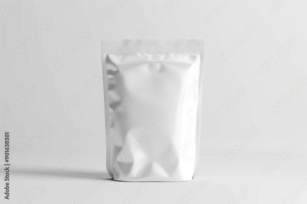 A white bag with a silver lining. The bag is empty and has a shiny, reflective surface A white bag with a silver lining. The bag is empty and has a shiny, reflective surface