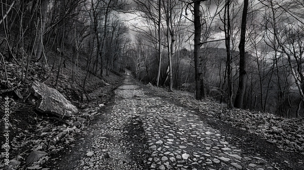 Naklejka premium black road in the forest