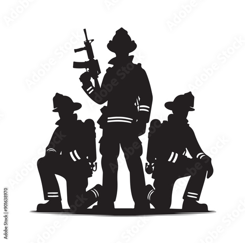 Firefighter pose silhouette vector illustration 