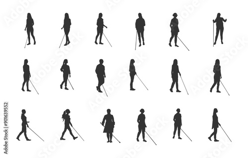 Blind women walking svg, Blind girls svg, Blind women walking silhouette, Blind girl silhouettes, Blind people walking svg, Blind person walking silhouette, Blind women vector set.