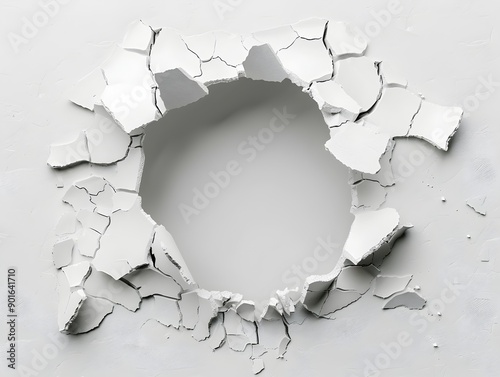 Dramatic Rupture in Pristine White Wall with Centered Void