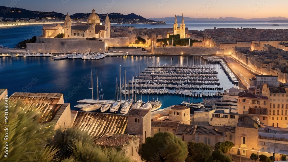 Obraz premium Marseille - Famous for its port, historic Old Port (Vieux-Port), and Notre-Dame de la Garde basilica