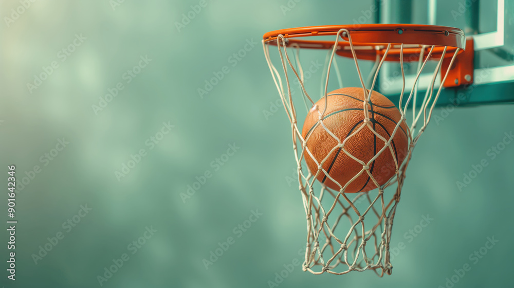 Basketball ball flying into the basketball hoop Basketball ball flying into the basketball hoop