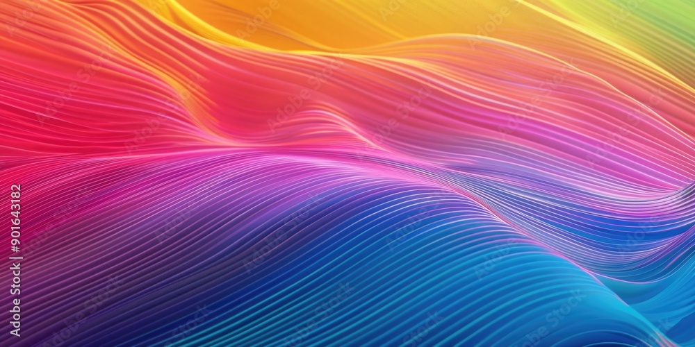 A colorful, abstract painting of a wave with a rainbow in the background. The painting is full of vibrant colors and has a dreamy, ethereal quality
