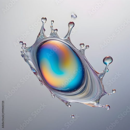 An exquisite macro photography closeup of a long, mesmerizingly flat splash of iridescent matte liquid
