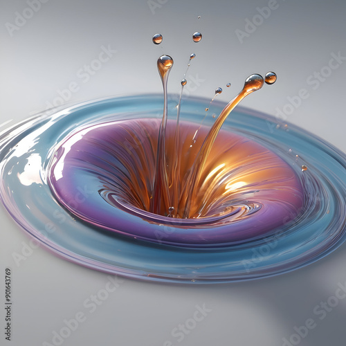 An exquisite macro photography closeup of a long, mesmerizingly flat splash of iridescent matte liquid