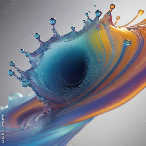 An exquisite macro photography closeup of a long, mesmerizingly flat splash of iridescent matte liquid