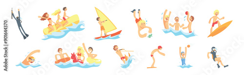People Character Enjoy Beach and Water Summer Activity Vector Set © topvectors