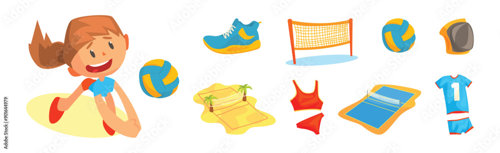 Volleyball Training Sport Game Object and Attribute Vector Set Volleyball Training Sport Game Object and Attribute Vector Set
