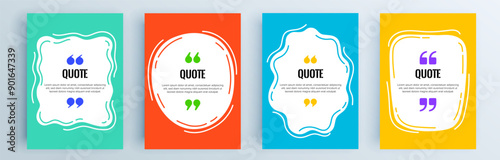 Quote frames blank templates set. Text in brackets, citation empty speech bubbles, quote bubbles. Textbox isolated on color background. Vector illustration.