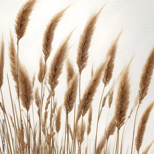 A cinematic photo of dried hare's-tail grass in a flat lay arrangement