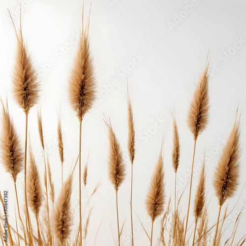 A cinematic photo of dried hare's-tail grass in a flat lay arrangement photo