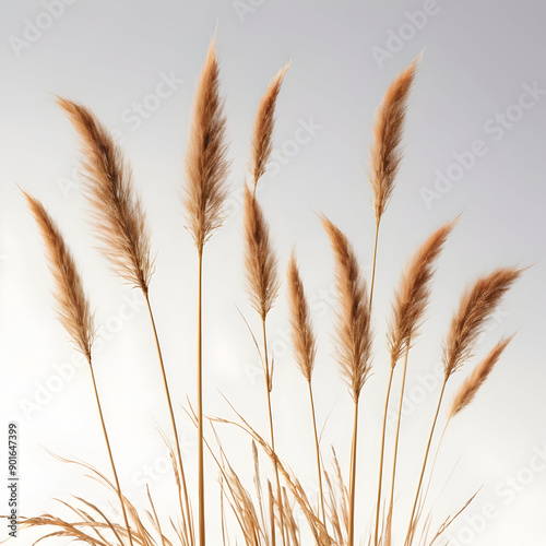 A cinematic photo of dried hare's-tail grass in a flat lay arrangement