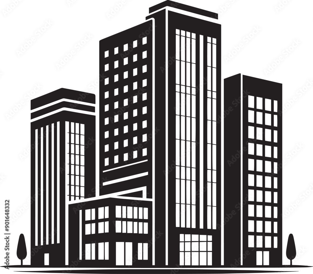 Modern Corporate Tall Building silhouette vector illustration isolated on a white background Modern Corporate Tall Building silhouette vector illustration isolated on a white background