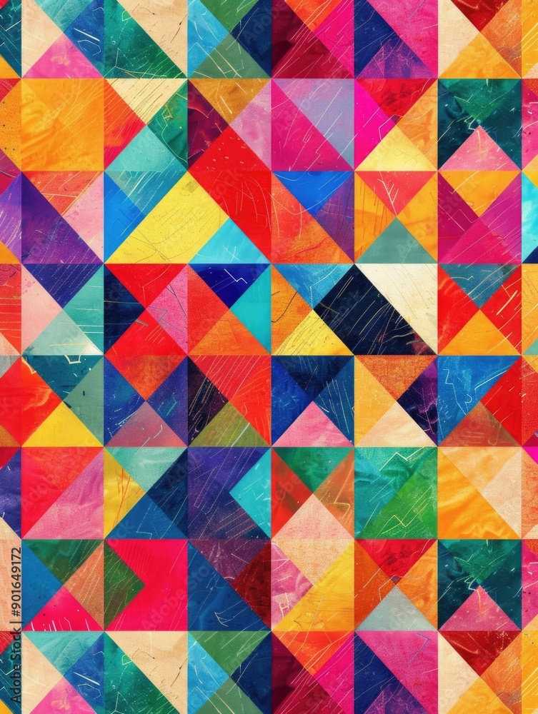 A colorful pattern of triangles and squares. The colors are bright and vibrant, creating a lively and energetic mood. The pattern is made up of various shapes and sizes, giving it a dynamic A colorful pattern of triangles and squares. The colors are bright and vibrant, creating a lively and energetic mood. The pattern is made up of various shapes and sizes, giving it a dynamic