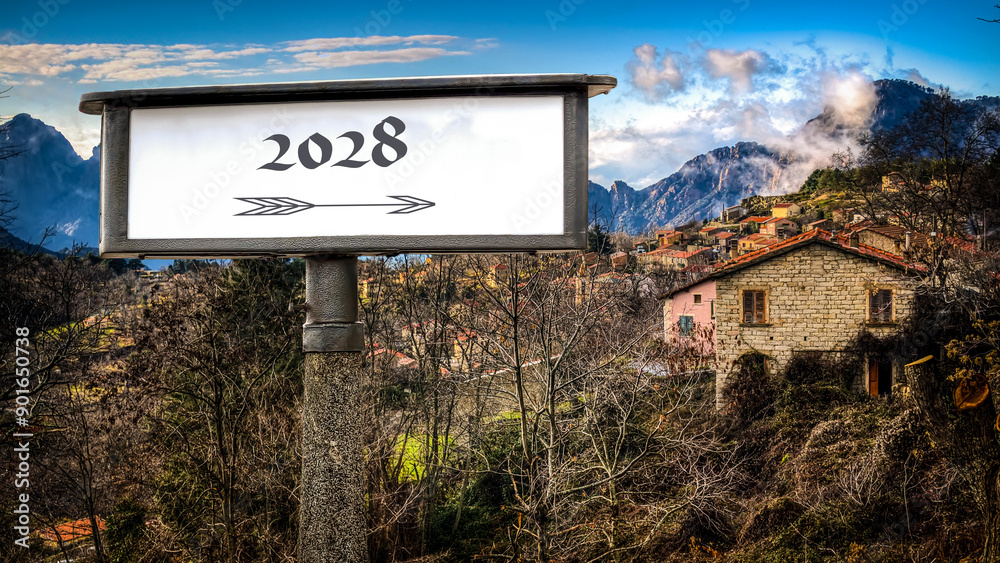 Obraz premium Signposts the direct way to 2028