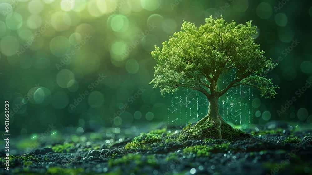 Tree with renewable energy and ecofriendly transport minimal icon flat green background art space for text Tree with renewable energy and ecofriendly transport minimal icon flat green background art space for text