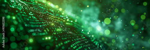 A green AI background with digital and futuristic elements that glow in the dark, an artificial intelligence banner technology based on data science and innovation in internet cyberspace.