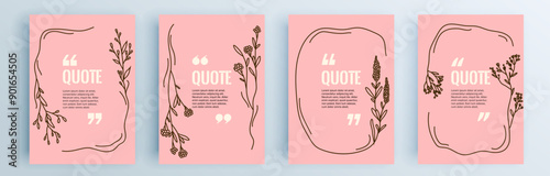 Quote frames blank templates set. Text in brackets, citation empty speech bubbles, quote bubbles. Textbox isolated on color background. Vector illustration.