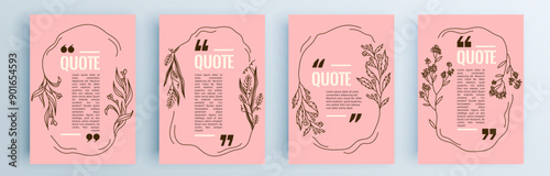 Quote frames blank templates set. Text in brackets, citation empty speech bubbles, quote bubbles. Textbox isolated on color background. Vector illustration.
