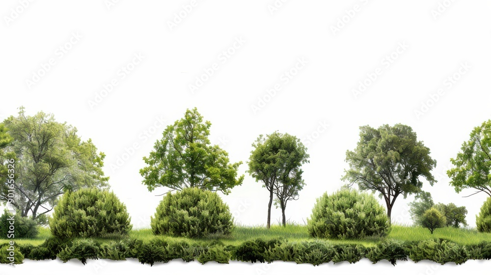 Obraz premium Cartoon Green Trees with Transparent Background