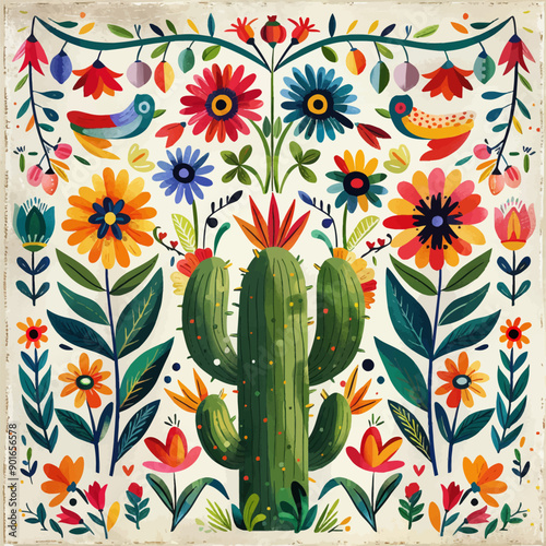 National hispanic heritage month banner with tropical flowers. Vector flyer with floral pattern, captivating ethnic bloom ornament