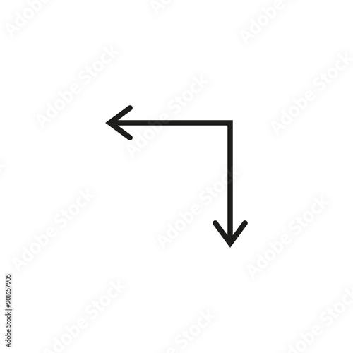 Double corner arrow. 90 degrees angle. Right angle symbol. Dual ended arrow. 
