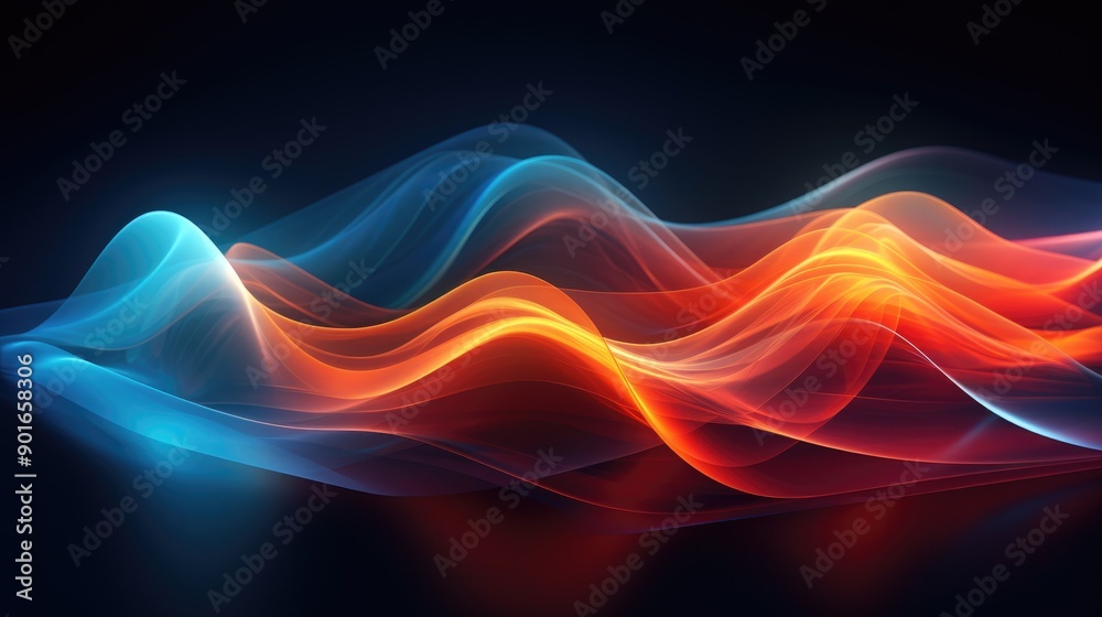 Fluorescent, flowing shapes in a tech background Fluorescent, flowing shapes in a tech background