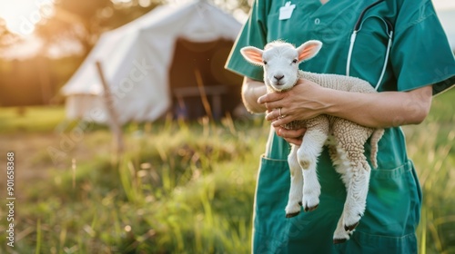 The veterinarian and the lamb photo