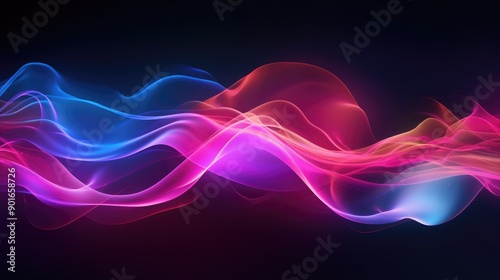 Fluorescent, flowing shapes in a tech background