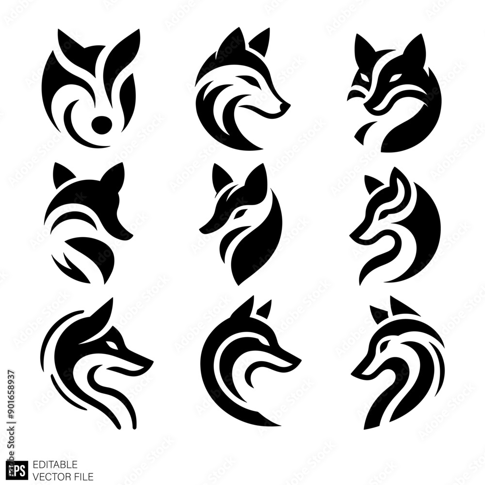 Fox head logo black and white silhouette graphic clip art vector design Fox head logo black and white silhouette graphic clip art vector design