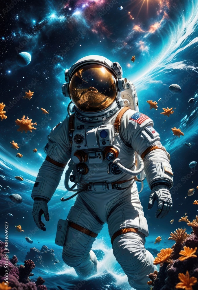 Create digital art of an astronaut diving into an ocean of stars, blending the wonders of space with the beauty of underwater exploration. Create digital art of an astronaut diving into an ocean of stars, blending the wonders of space with the beauty of underwater exploration.