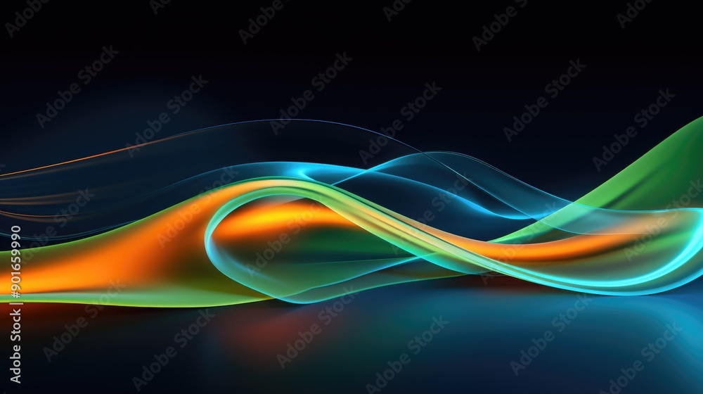 Fluorescent, flowing shapes in a tech background Fluorescent, flowing shapes in a tech background
