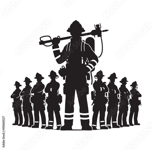 Firefighter pose silhouette vector illustration 