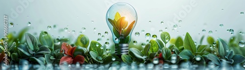Simple lightbulb with ecofriendly icon minimalistic flat yellow background art space for text
