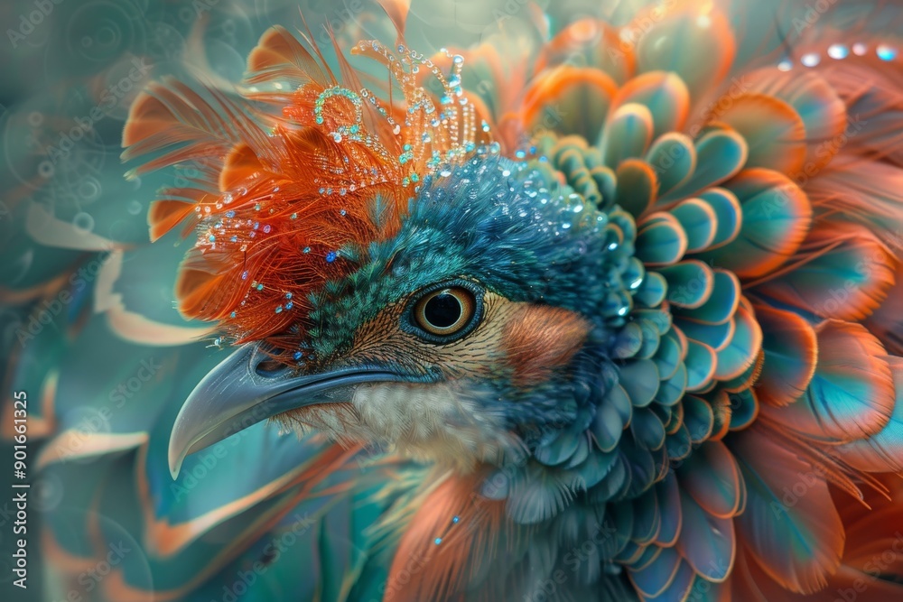 Fototapeta premium Close-Up Portrait of a Colorful Bird with Feathers