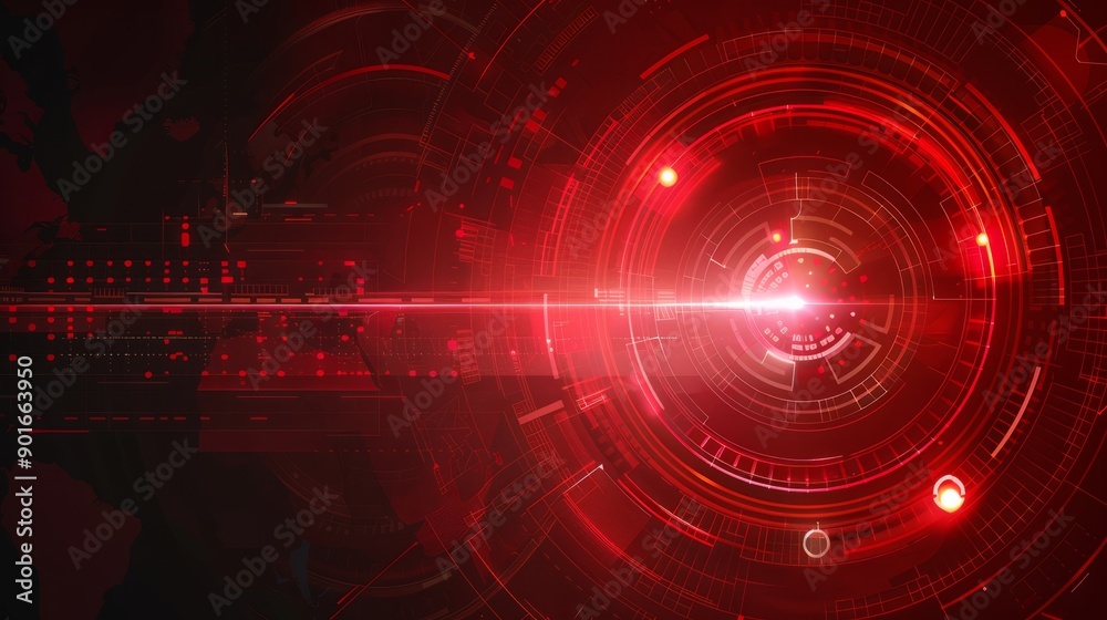 Fototapeta premium Abstract digital security system with glowing light effect and red background